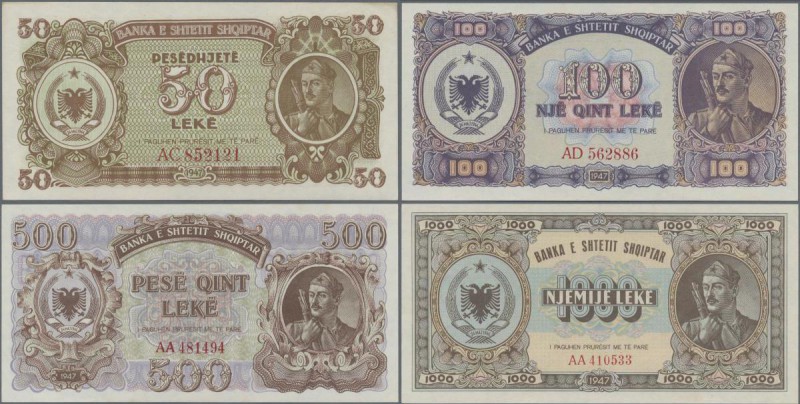 Albania: 1947 ”Soldier” Lek Issue with 10, 50, 100, 500 and 1000 Lek, P.19-23 in...