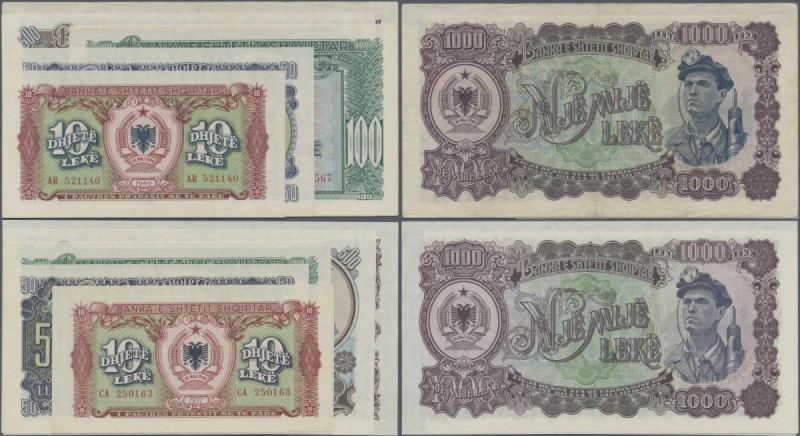 Albania: Set with 10 banknotes 1949 and 1957 issue with 5, 50, 100, 500 and 1000...