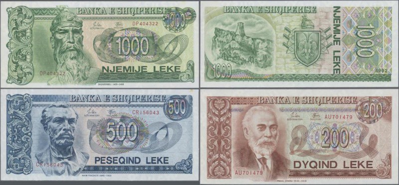 Albania: 200, 500 and 1000 Leke 1992, P.52-54, tiny spot on the 500, otherwise a...