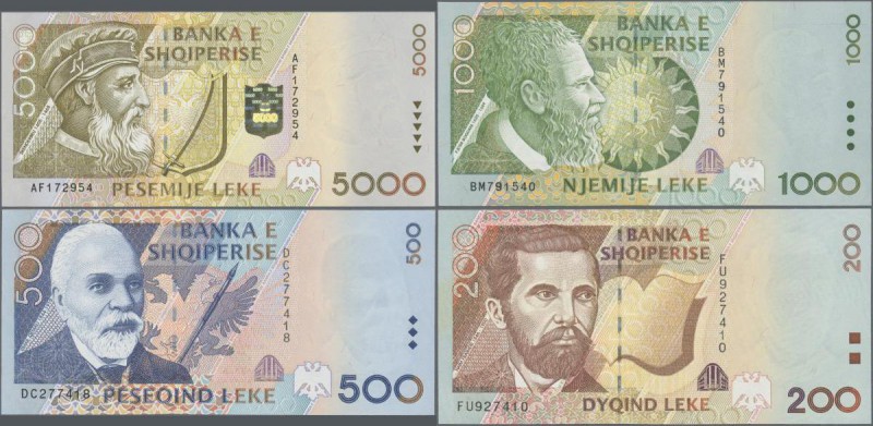 Albania: Set with 5 banknotes 1996 issue with 100, 200, 500, 1000 and 5000 Leke,...
