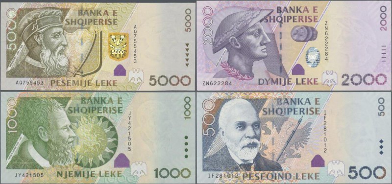 Albania: Set with 5 banknotes of the 2007 issue with 200, 500, 1000, 2000 and 50...