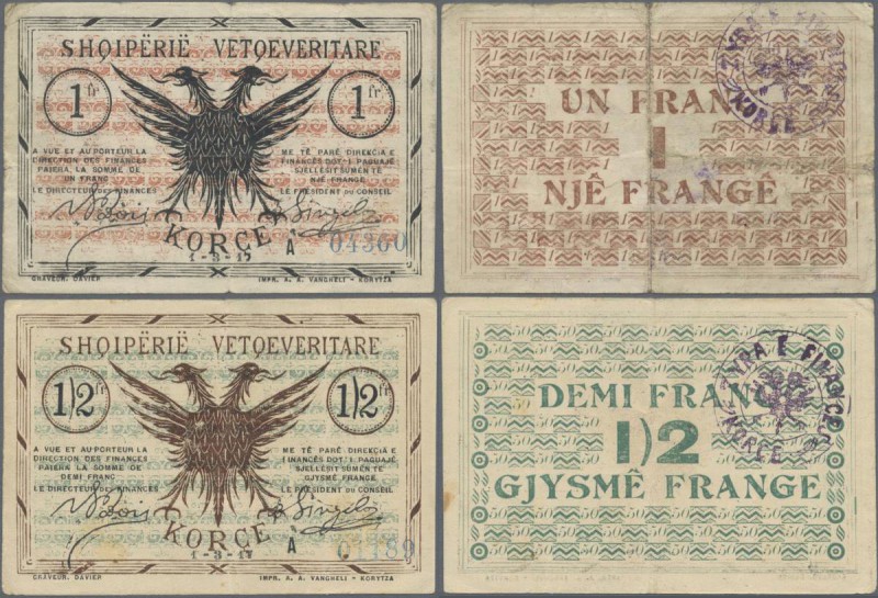 Albania: Pair with 1/2 and 1 Frange 1917 of the Albanian Self Government, P.S141...