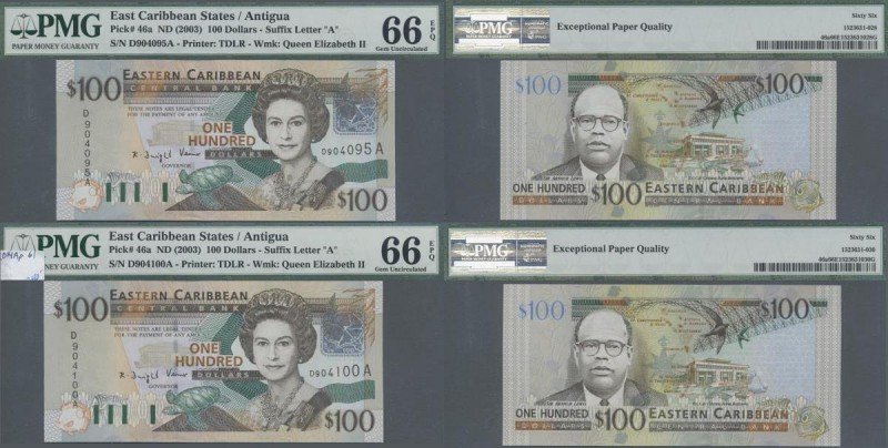 Antigua: Nice group of 4 banknotes 100 Dollars ND(2003), P.46a, all in UNC and a...