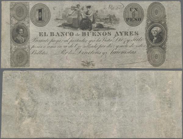 Argentina: El Banco de Buenos Ayres 1 Peso ND(1827-29), P.S328, very nice and hi...