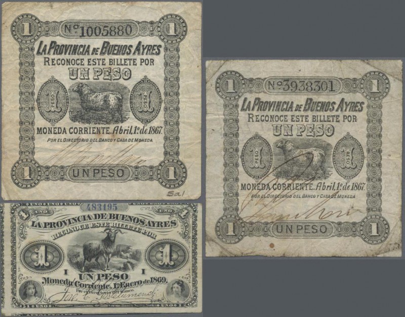 Argentina: Nice set with 3 banknotes containing 2 x 1 Peso La Provincia de Bueno...