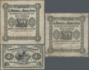 Argentina: Nice set with 3 banknotes containing 2 x 1 Peso La Provincia de Buenos Ayres 1867 P.S471 (F/F-) and 1 Peso 1869 La Provinv´cia de Buenos Ay...