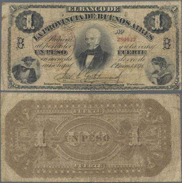 Argentina: La Provincia de Buenos Aires 1 Peso L.1871, P.S524b, small border tea...