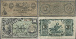 Argentina: 10 Pesos 1866 P.S1527 (VG) and 10 Centavos 1884 P.6 (F+). (2 pcs.)
 [plus 19 % VAT]