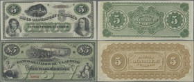 Argentina: BANCO OXANDABURU Y GARBINO pair with 5 Pesos Fuertes 1869 remainder P.S1783r in UNC and 5 Pesos Bolivianos 1869 remainder P.S1792r in UNC. ...