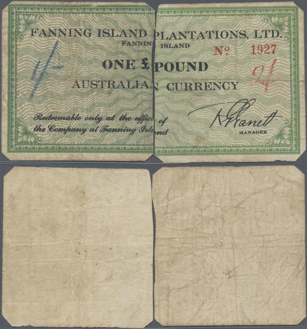 Australia: Fanning Islands left and right half of the 1 Pound ND(1942), P.NL (SB...