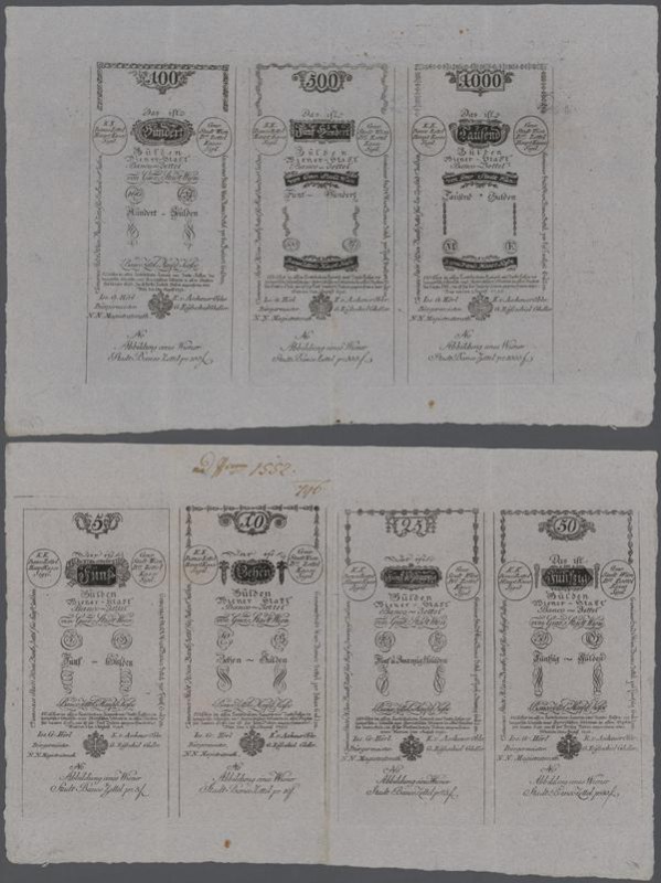 Austria: One uncut sheet of FORMULARS containing all values 5, 10, 25, 50, 100, ...