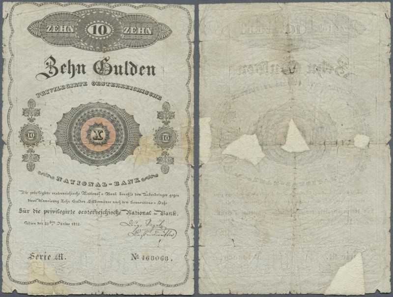 Austria: 10 Gulden 1825 P. A62a, several taped areas on back to fix some minor h...
