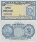 Bahamas: 5 Pounds L.1936, P.16d, great original shape with strong paper and bright colors, some soft folds and minor spots. Condition: VF
 [plus 19 %...