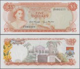 Bahamas: Bahamas Monetary Authority 5 Dollars L.1968, P.29a, soft vertical bend at center and tiny dint at lower left. Condition: VF+
 [plus 19 % VAT...