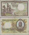 Belgian Congo: 1000 Francs 1947, P.19a, great and highly rare banknote, rusty spot with margin split and some folds. Condition: F+
 [plus 19 % VAT]
