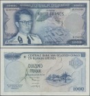 Belgian Congo: 1000 Francs 1958, P.35, excellent and hard to get in this condition with a soft vertical bend only. Condition: XF
 [plus 19 % VAT]