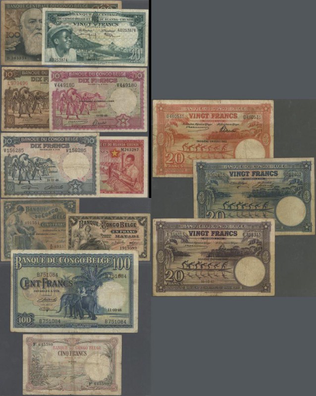 Belgian Congo: set of 13 different banknotes containing 100 Francs 1955 P. 33 (F...