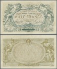 Belgium: 1000 Francs 1919 P. 73, rare note, 2 center folds and light creases at borders, a 3mm tear at upper right, no holes, strong paper, not repair...