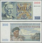 Belgium: 1000 Francs 1951 P. 131a, vertically folded and one horizontal fold, one tiny stain dot at left, no holes or tears, still strong paper with c...