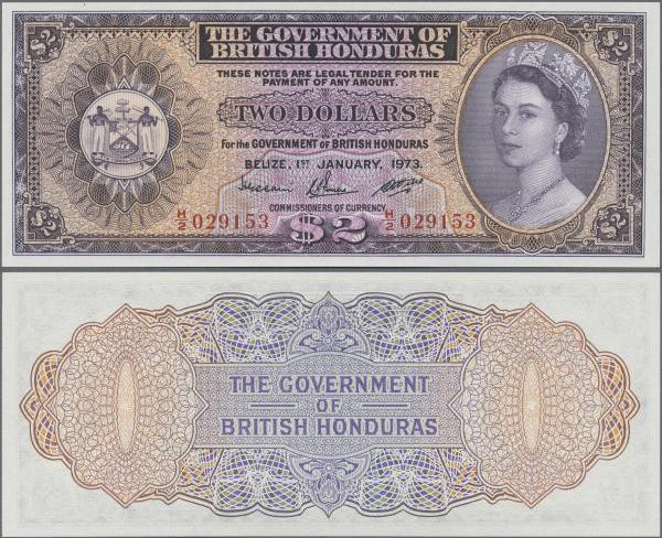 British Honduras: The Government of British Honduras 2 Dollars January 1st 1973,...