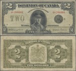 Canada: Dominion of Canada 2 Dollars 1923, P.34j, still nice with a number of folds and creases and lightly toned paper. Condition: F+
 [plus 19 % VA...