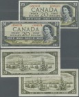 Canada: Pair of 20 Dollars 1954 ”Devil's Face Hair Style” Issue, one with signature Coyne & Towers, P.70a in VF with a few folds and the other one wit...