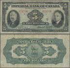 Canada: The Imperial Bank of Canada 5 Dollars 1934, P.S1145Ea, rare and seldom offered banknote in still good condition with lightly toned paper, smal...