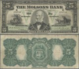 Canada: The Molsons Bank 5 Dollars 1912, P.S1235, very rare and seldom offered note, still great condition with lightly stained paper and several fold...