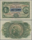 Cape Verde: Banco Nacional Ultramarino 5 Escudos overprint on 1 Escudo 1921, P.33, still nice with strong paper and bright colors, just some folds and...
