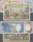 Central African Republic: Republique Centrafricaine set with 3 Banknotes 5000 Francs 1980 P.11 in F/F-, 500 Francs 1987 P.14c in UNC and 1000 Francs 1...