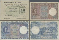 Ceylon: Nice group with 3 banknotes 5 Rupees 1941 P.32 (F), 10 Rupees 1941 P.36A (F+) and 25 Cents 1942 P.40 (VF with annotations on back). (3 pcs.)
...