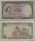 Ceylon: 100 Rupees 1954, P.53, very popular banknote in good condition with a few folds and creases and minor spots. Condition: F+/VF
 [plus 19 % VAT...
