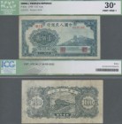 China: Peoples Republic of China first series 100 Yuan 1948, P.806, highly rare and still nice with a few folds and stains, ICG graded 30* Very Fine+...