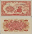 China: Peoples Republic of China 100 Yuan 1949, P.831a, almost perfect condition with just a few tiny creases in the paper and minor spots. Condition:...
