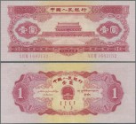 China: Peoples Republic of China 1953 second issue 1 Yuan 1953, P.866 with watermark stars, still strong paper and crisp paper with 3 soft vertical fo...