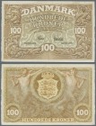 Denmark: 100 Kroner 1930, P.28a, rare early date in great condition with one vertical fold at center only, otherwise perfect. Condition: VF+ to XF
 [...