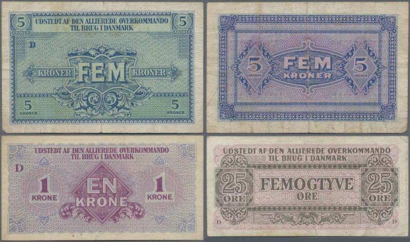 Denmark: set of 3 pcs Military payment notes containing 25 Oere, 1 & 5 Kroner ND...