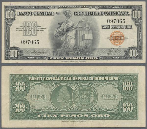 Dominican Republic: Banco Central de la República Dominicana 100 Pesos ND(1947),...