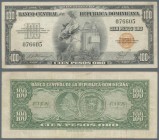 Dominican Republic: 100 Pesos ND(1947-50), P.65b, very nice and rare note with a few folds and lightly stained paper. Condition: F+
 [taxed under mar...