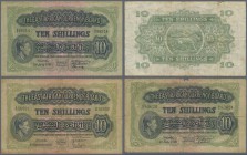 East Africa: The East African Currency Board set with 3 banknotes 10 Shillings 1939 P.26B (F-), 10 Shillings 1941 P.29a (F/F+) and 10 Shillings 1950 P...