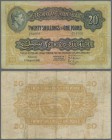 East Africa: The East African Currency Board 20 Shillings 1951 King George VI issue, P.30b, still nice with bright colors, tiny margin split and small...