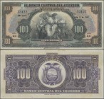 Ecuador: El Banco Central del Ecuador 100 Sucres 1947 with text ”Capital Autorizado 20.000.000 Sucres”, P.95c, excellent condition with a soft vertica...