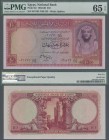 Egypt: 10 Pounds 1960 P. 32d, crisp uncirculated banknote with bright original colors, no holes or tears, S/N 031762 in condition: PMG graded 65 Gem U...