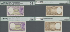 Egypt: Consecutive pair of 5 Piastres ND(1952-58), P.174a, both PMG graded 55 About Uncirculated EPQ (2 pcs.)
 [taxed under margin system]