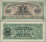 El Salvador: Banco Nacional del Salvador 5 Pesos 1913, P.S162c, some soft vertical folds and minor other creases in the paper, lightly yellowed. Condi...