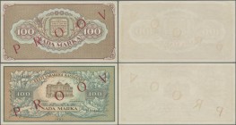 Estonia: Front and reverse Specimen proof for the 100 Marka 1923, P.51s, both in exellent condition, just a few minor creases in the paper, otherwise ...