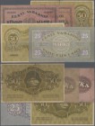 Estonia: Very nice set with 5 banknotes 2 x 10 Marka 1922 P.53a,b in F-/F, 25 Marka 1923 P.54a in VF+ and 2 x 50 Marka 1919 P.55a,b in VG and VF condi...