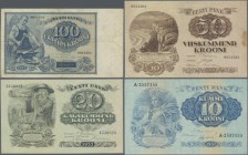 Estonia: Very nice set with 6 Banknotes series 1928-37 with 10 Krooni 1928 in about F, 5 and 50 Krooni 1929 in F/F+, 20 Krooni 1932 in aUNC, 100 Kroon...
