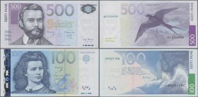Estonia: Nice set with 8 Banknotes comprising 25 Krooni 2002 replacement note series ”ZZ”, 2 and 10 Krooni 2006, 2, 10, 25, 100 and 500 Krooni 2007, P...