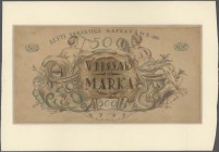 Estonia: Hand-drawn design of the Eesti Vabariigi Kassatäht for a banknote 500 Marka 1921, P.NL. This design was never used for an issued series. The ...